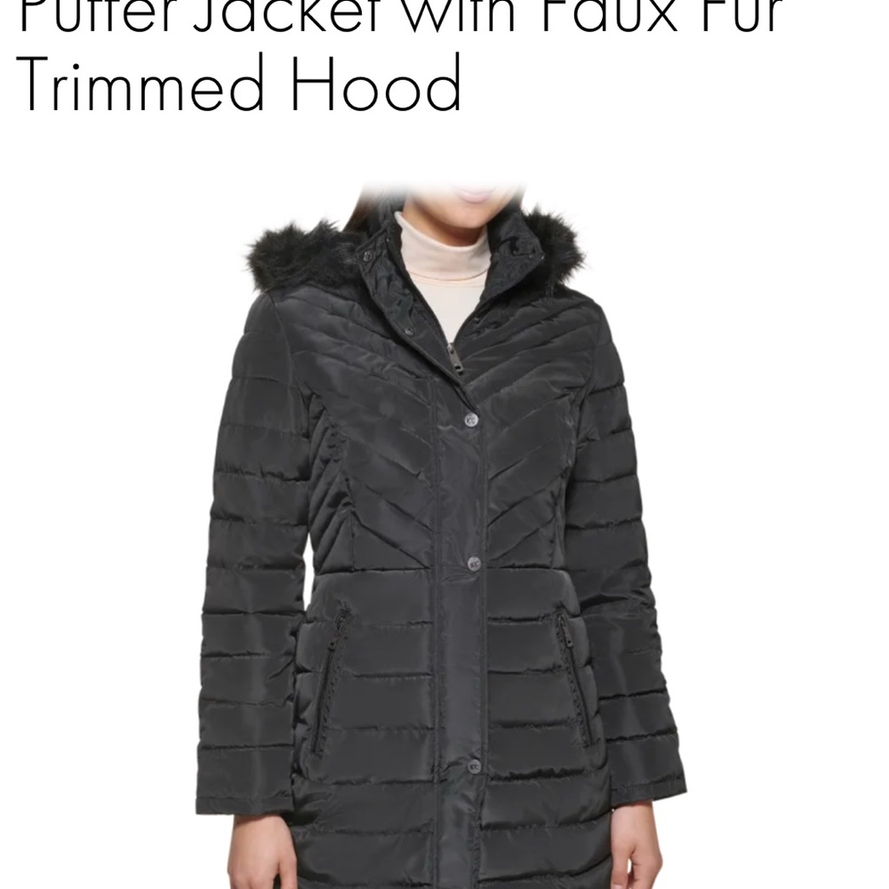 Kenneth Cole Black Puffer Coat with Faux Fur Hood size XS winter down jacket